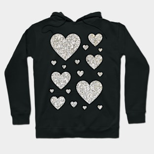 Traditional Silver Faux Glitter Hearts Hoodie